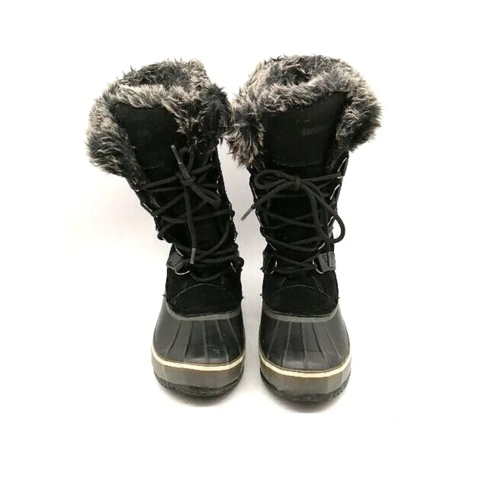 Northside Womens Snow Boots Black Suede Lace Up Waterproof Faux Fur Lined 8